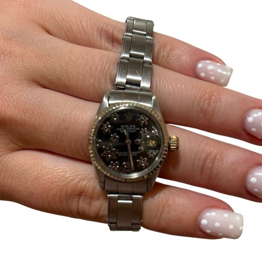 Rolex Lady Oyster Perpetual Date 6517 Vintage Ladies Watch Custom Floral Dial
